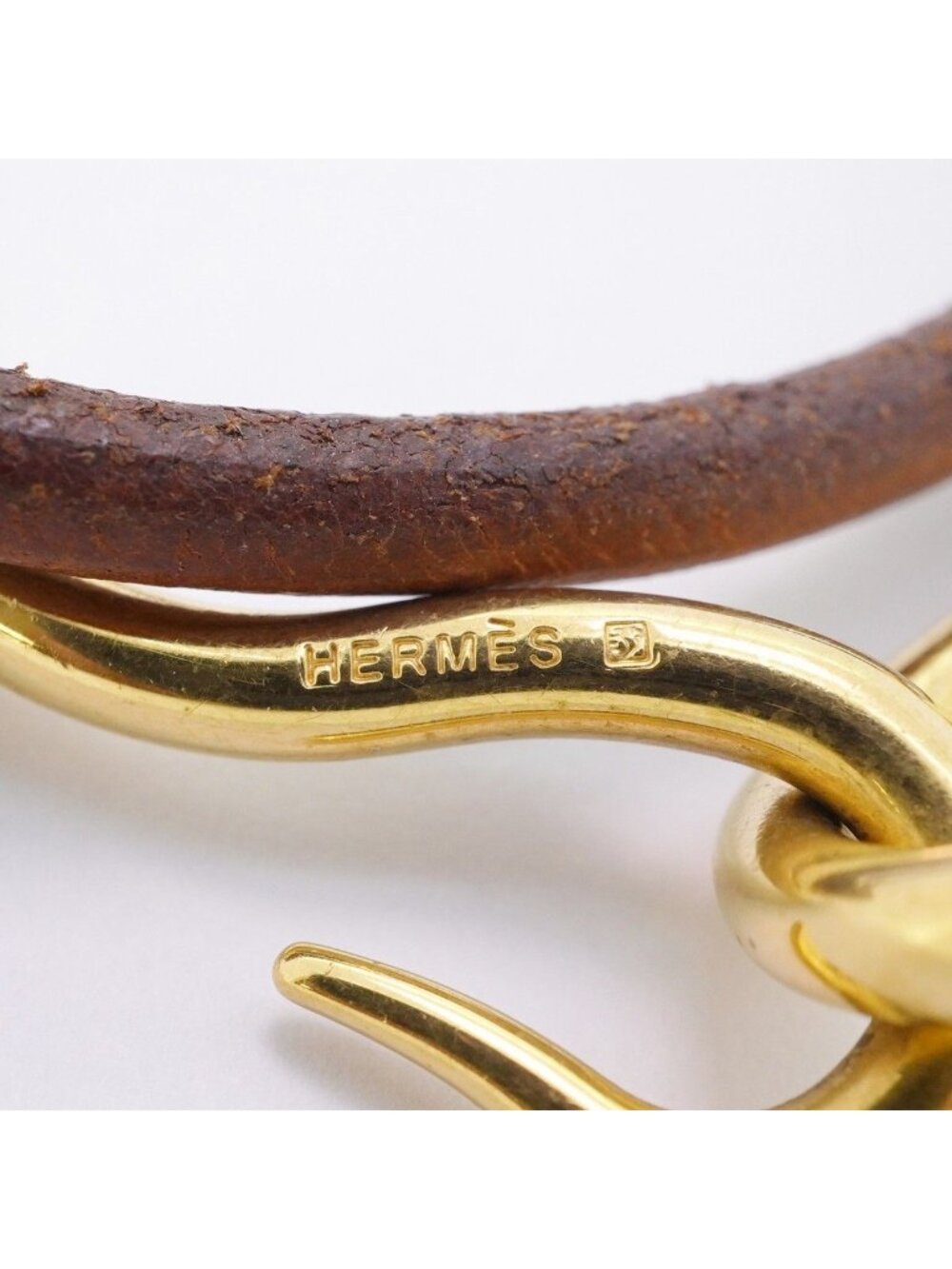Hermes Bracelet Jumbo Hook Gold Plated Leather Brown - Picture 5 of 9